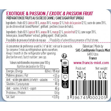 CONFITURE EXOTIQUE PASSION AU SUCRE DE CANNE